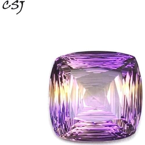 CSJ Real Natural Ametrine Loose Gemstone Bright Concave Honeycom Chusion Cut 15*15mm 14ct Fine Fewelry Gems Silver Gold Ring Diy