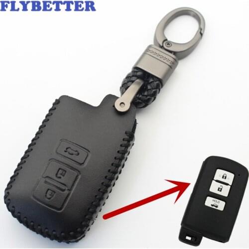 FLYBETTER Genuine Leather KeyChain 3Button Smart Key Case Cover For Toyota 12Camry/Avalon/V50 Car Styling L324