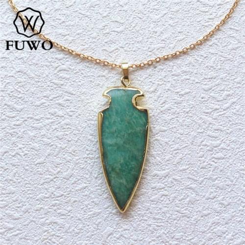 FUWO Wholesale Amazonite Arrowhead Necklace With 24K Gold Filled Brass Chain Fashion Anti-fading Bohemia Jewelry For Women NC061