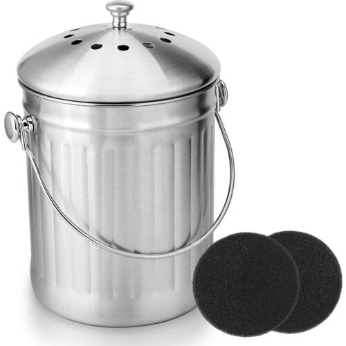 Hot Compost Bin, Peel Bucket for Home Kitchen, Odorless Compost Bucket for Kitchen Food Waste, with Handle and 2 Charcoal Filter