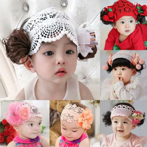 Exquisite Toddle Kids Baby Girl Elastic Bowknot Headband Elegant Hairband Lace Princess Flower Wig Headwear Hair Accessories