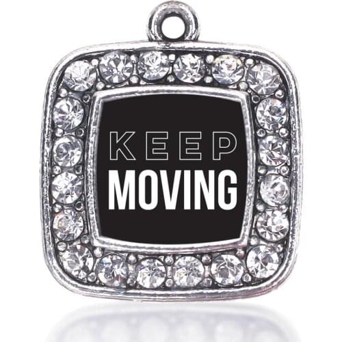 KEEP MOVING CIRCLE CHARM ANTIQUE SILVER PLATED JEWELRY