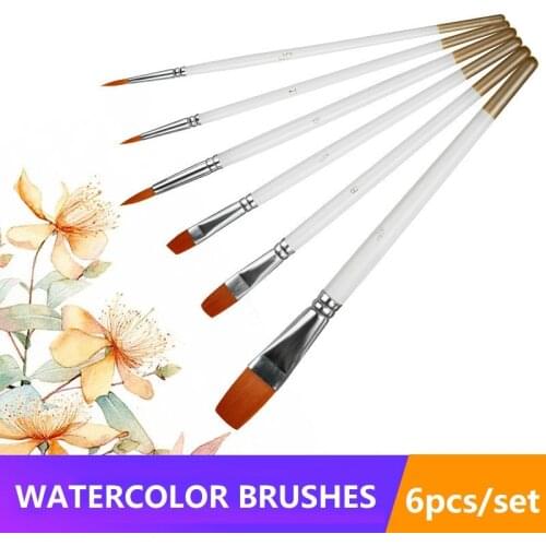 6pcs White Handle Artist Painting Brushes Set Nylon Hair Paint Brushes for Watercolor Acrylic Oil Gouache Painting brush