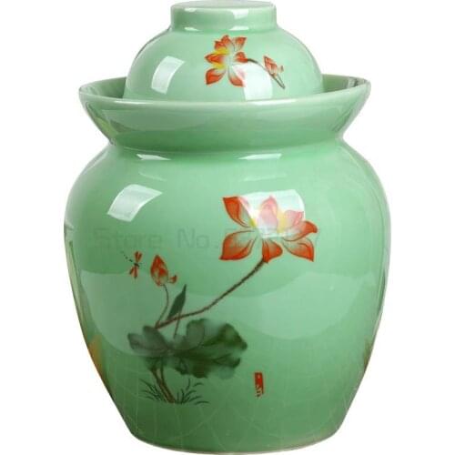 Chinese Fermentation Jar Jingdezhen Ceramic Kimchi Jar Vegetable Pickling Pickles Container Food Pickle Jar Pickled Storage Tank
