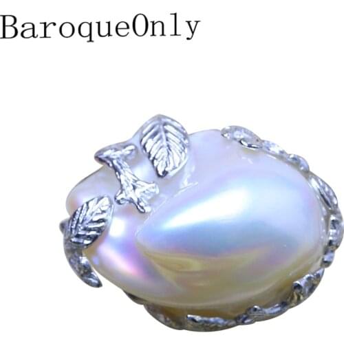BaroqueOnly vintage big pearl handmade adjustable rings 925 silver sterling high luster natural freshwater pearl women gifts