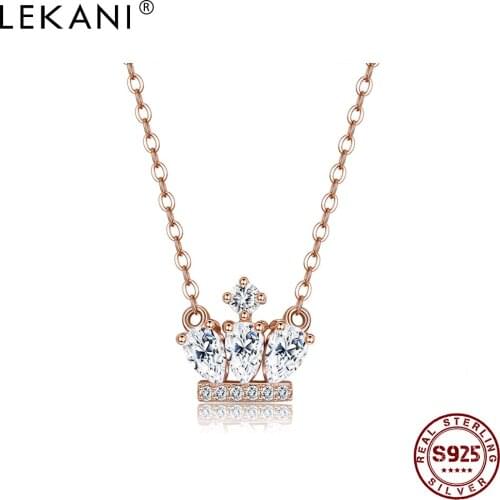 LEKANI 925 Silver Necklace For Women Rose Gold Crown Princess Zircon Necklaces Chain Ladies Bride Engagement Wedding Jewelry