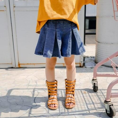 2019 New Summer Girls Pleated Shorts Clothes Children Solid Denim Shorts Casual Loose Pants for Kids