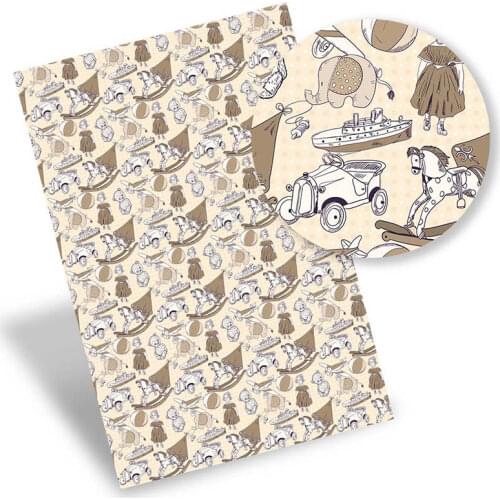 Faux Leather Sheets Elephant Trojan Girl Synthetic Leather Printed Vinyl Fabric DIY Handbag Bow Making Supplies 22*30cm/Pc 0.8mm