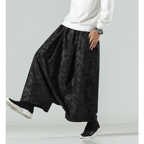Men Clothing 2021 Chinese Style Embroidered Big Baggy Pants Loose Big Size Big Crotch Pants Solid Color Men Pants