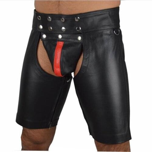 Man High Waist Hipless Punk Style Wetlook Shorts Leather Underpants Calzoncillos ropa hombre Exotic Apparel short pants