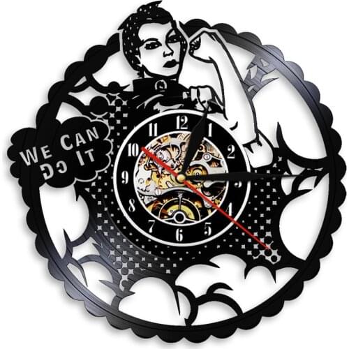 We Can Do It Girl Power Rosie the Riveter Feminist Silent Quartz Vinyl Record Wall Clock Strong Woman Protest Signs Watch