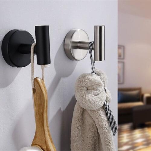 2pcs Wall Hook Stainless Steel Clothes Hanging Hooks Matte Black 3M Adhesive Key Towel Holder for Bathroom Kitchen Hardware