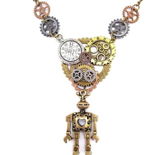 New Creative Vintage Industrial Gears and Robot Pendant Steampunk Necklace