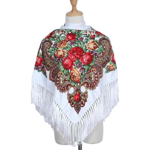 Autumn And Winter Cotton Russian National Style Scarf Printed Scarf Womens New Square Multifunctional Fringed Shawl