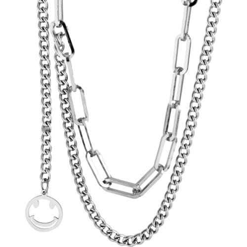 316L stainless steel fadeless double punk necklace Hip-Hip 2021 new popular logo hoodie chain temperament collarbone chain