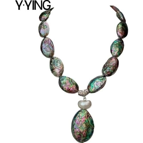 Natural Rainbow Color Abalone Shell Necklace 35x60MM Abalone Shell Pendant 21"