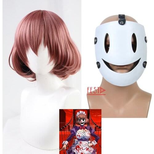 Anime High-Rise Invasion Maid-fuku Kamen Cosplay Wig Face Prop Brown Short Hair Heat Resistant Hair + Wig Cap Party Girls Cos