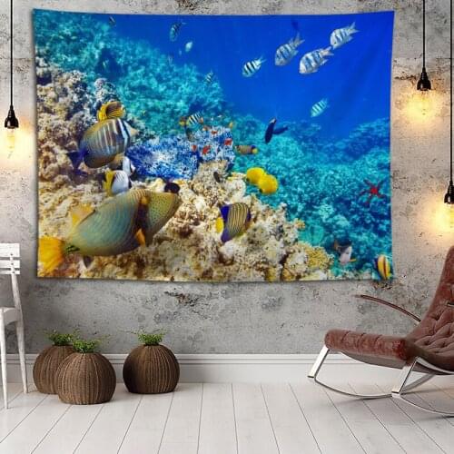 Underwater World Fish Wall Hanging Tapestry Home Party Decorative Tapestries Photo Background Cloth Table Cloth Wall Tapestry