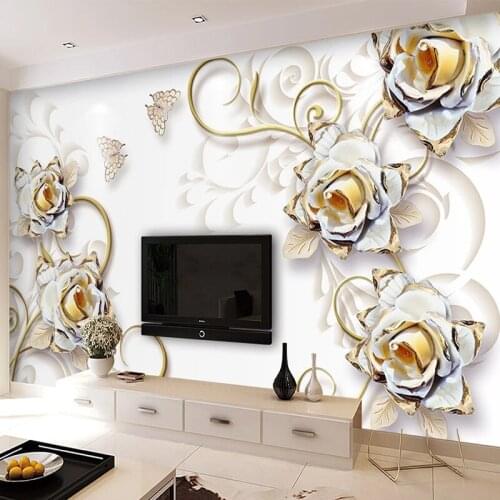 Custom Mural Wallpaper 3D Relief Flower Modern Jewelry Fresco Living Room TV Sofa Background Wall Sticker Self-Adhesive Murals