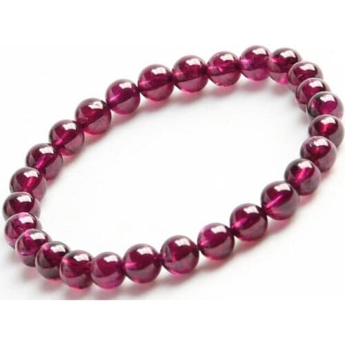 AAA 6.5 mm Genuine Natural Purple Red Garnet Transparent Stretch Charm Crystal Round Bead Bracelet
