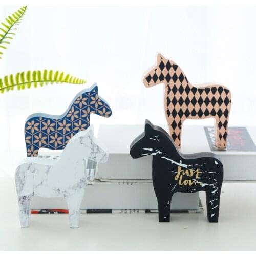 Nordic Literary Marbled Wooden Horse Wooden Ornaments TV Cabinet Living Room Study Shop Restaurant Decorations