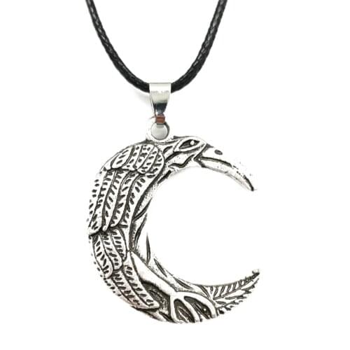 Wicca Moon Pendant Norse Odin Raven Symbol Amulet Talisman Viking Necklace For Men Women Dropshipping
