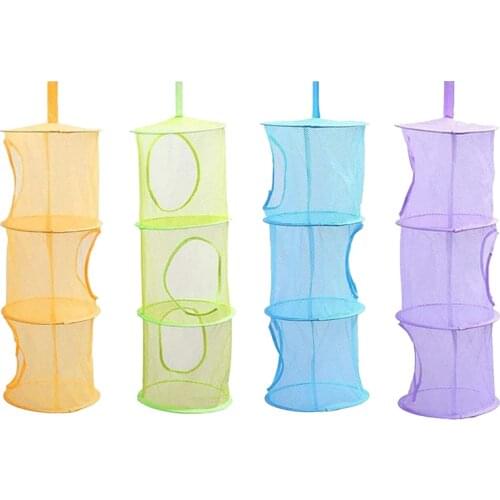 4 Pack Foldable Hanging Storage Box Basket with 4 S Hooks,Space Saver Bags Organizer for Wardrobe, Bathroom and Kitchen