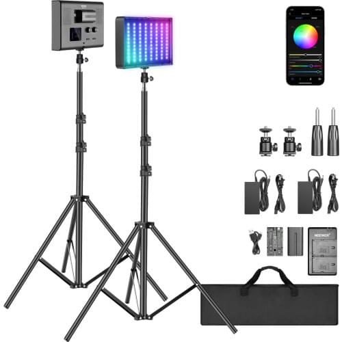 Neewer 2 Packs P280 RGB LED Video Light Battery with APP Control - CRI97+, Led Panel Light with detachable diffuser for YouTube