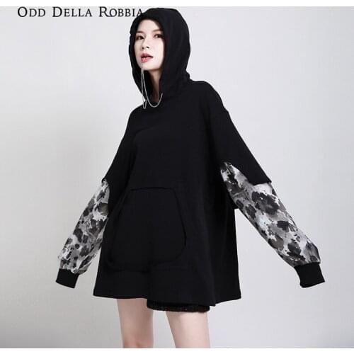 OddDellaRobbia 2021 Spring Women Punk Metal Chain Loose Camouflage Stitching Long-Sleeved Pullover Sweater Streetwear Top 1528