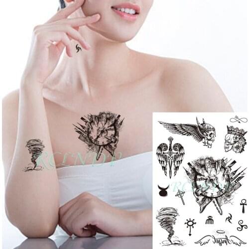 Waterproof Temporary Tattoo Sticker Angel Wings Skull Crown Cross Tornado Symbol Fake Tatto Flash Tatoo Art for Kids Women Men