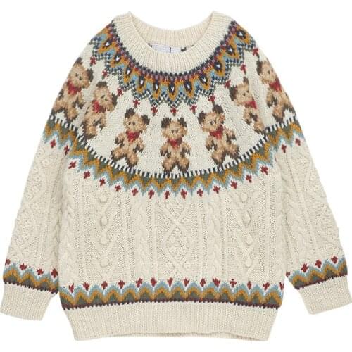 Japanese Small Fresh Bear Sweater Sweet Girl Retro Apricot Sweater Loose Forest Round Neck Girl Pullovers Sweater