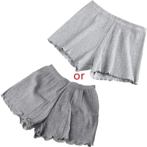 Ladies Women Summer Safety Pants Thread Ribbed Striped Seamless Stretchy Underpants Solid Color Ruffled Agaric Hem Boxer Shorts