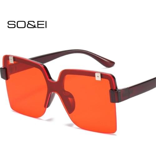 SO&EI Fashion Oversized Square One Piece Women Sunglasses Vintage Semi-Rimless Female Trending Gradient Sun Glasses Shades UV400