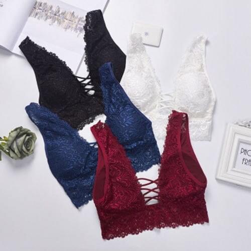 Women Sexy Lingerie Bra Solid Push-up Lace Underwear Top Deep V Neck Bandage Ladies Exotic Underwear Padded Bralette Bras