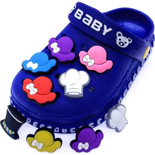 100PCS Wholesale Mix Cartoon Hat Shoes Charms Cap Icon Decoration For Croc JIBZ Accessories Kids X-MAS Party Gifts