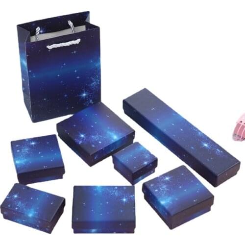 2021 New Arrive Starry Sky Blue Kraft Paper Jewelry Box For Ring Earring Bracelet Necklace Jewelry Package Gift Box Bag