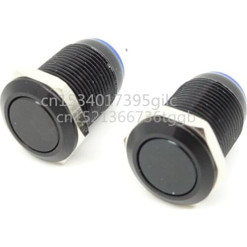 2pcBlack aluminum 12mm 2A 1NO self-resetting metal push button switch flat pin round small start a key inching conversion switch
