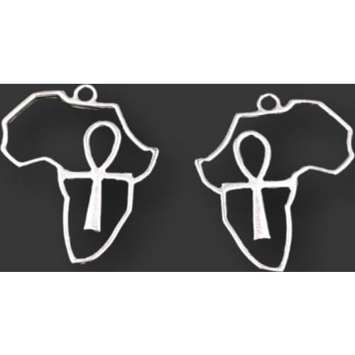 30pcs Silver Plated Hollow Africa Map Ankh Cross Pendants DIY Charm Earring Bracelet Jewelry Crafts Metal Accessories P681