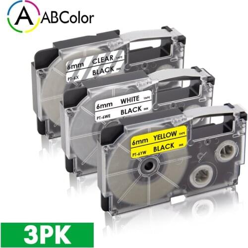 6mm XR-6X XR-6WE XR-6YW Tape For CASIO XR 6X XR 6WE XR 6YW Label Tape Printer Ribbon For CASIO KL-60 KL-120 KL-100 Label Maker
