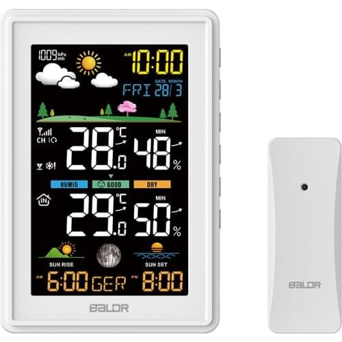 Wireless Weather Station Thermohygrometer Colorful Display with Moon Phase Function Frost Point Temperature Humidity Forecast