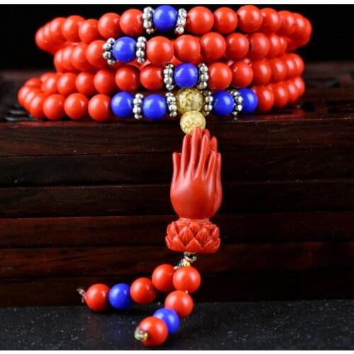 Natural Red Organic Cinnabar Beads Bracelet Original Design 108 Mala for Women Yoga Meditation Balancing Jewelry Gift Her