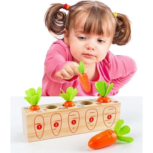 Wooden Montessori Kid Set Pulling Radish Toys Carrot Fishing Childrens Intelligence Early Learning Educational Safety Material