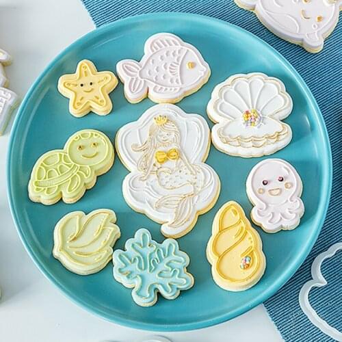Mermaid Embossed Mold Seashell Seahorse Cake Cookie Fondant Stamp Acrylic Cake Mold Party Cake Embosser Stamp Decoration Tools