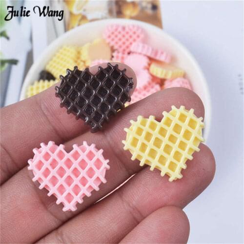 Julie Wang 20pcs Imitation Food Heart Resin Charms Random Flatback Cabochon Hair Accessory Phone Case Decoration Component