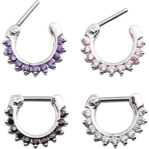 Lot15pcs 16G Clicker Nose Hoop Ring Septum Ear/Nipple Piercing Jewerly CZ Nose Ring Mix styles