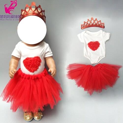 Doll red heart dress for 43cm bebe doll clothes 18" doll birthday dress head crwon accessories baby gift