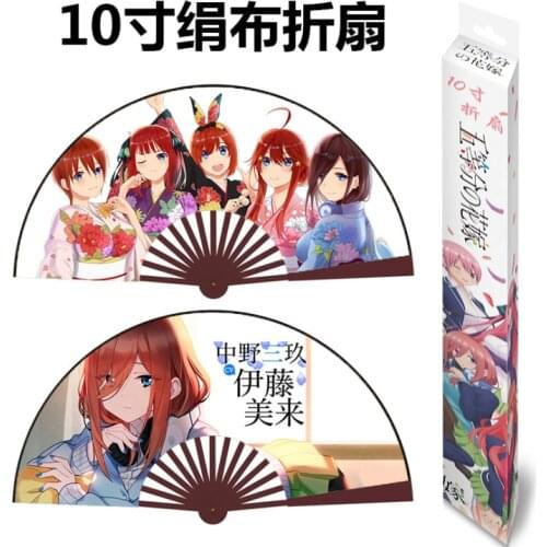 The Quintessential Quintuplets folding fan toy 10"/33cm Anime Bamboo Silk Cloth Hardcover Hand Fan toy gift