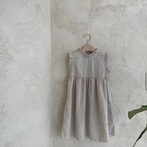 2021 Infants Toddler Girls Sleeveless Summer New Lace Collar Cotton and Linen Casual Dress Children Solid Color Princess Dresses
