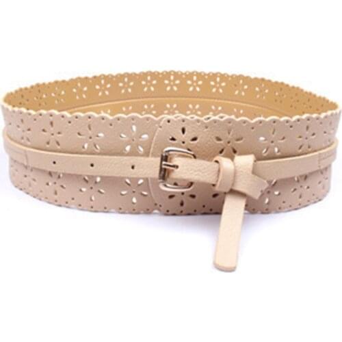 Fashion PU Leather Lady Hollow Flower Wide Waist Wide Waistband Bind Wide Belts Women Belt Dress Adornment