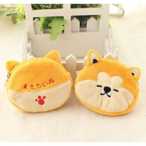 Cartoon Women Soft Plush Japanese Akita Shiba Inu Dog Coin Purse Cute Animal Zipper Children Girl Mini Bag Key Wallet